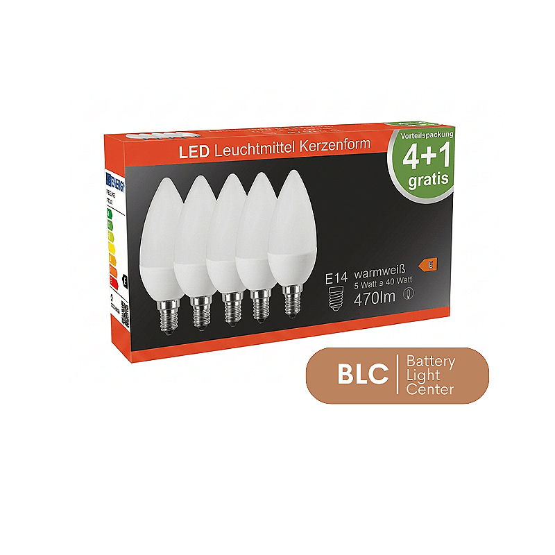 49224 | LED Filament Lampe Kerzenform 4,5 Watt | warmweiß | E14 | opal | 5er Packung