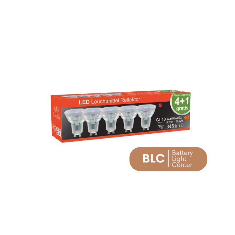49242| LED Kaltlichreflektorlampe  GU10 | 4 Watt | warmweiß | Glas | Halogenoptik | 5er Packung